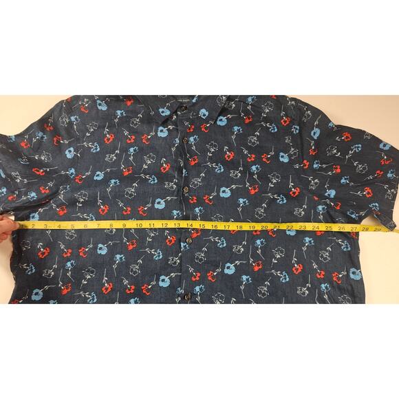 Red white blue patriotic Floral Print Linen Short Sleeve Button Down XLT XL TALL - Picture 6 of 7